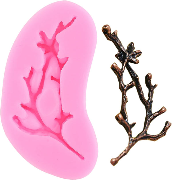 Tree Branch Silicone Fondant Mold, Twig Branch Leaves Fondant Molds for Cake Decorating, Cupcake Topper
