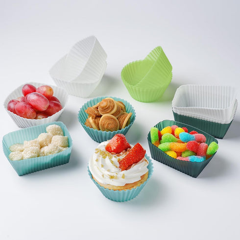 Silicone Cupcake Liners, 36 Pack Reusable Baking Muffin Cups Nonstick 3 Shapes Pastry Cake Molds Bento Lunch Box Dividers by IELEK