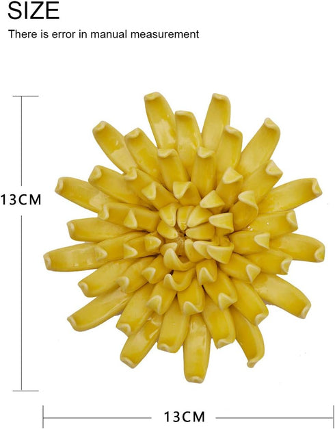 SEINHIJO Ceramic Flower Wall Decor - 3D Wall Art Sculpture, Modern Arts Gifts, Yellow 5.1 inch