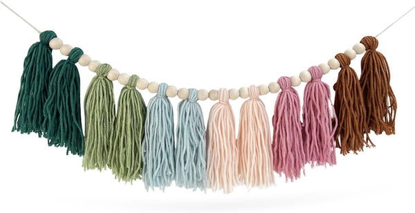 yuntop Rainbow Boho Tassel Wall Hanging with Wood Beads - Colorful Pastel Tassel