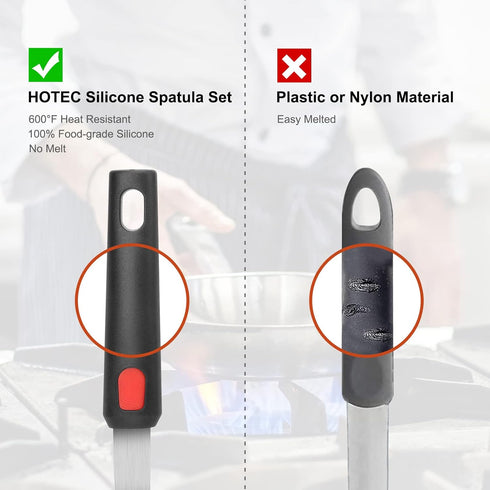Hotec Silicone Spatula Turner for Nonstick Cookware, Cooking Spatula 600°F Heat Resistant Large Flexible Rubber Spatula Set of 3, Kitchen Utensils for Flipping Eggs, Burgers, Pancakes, Crepes by HOTEC