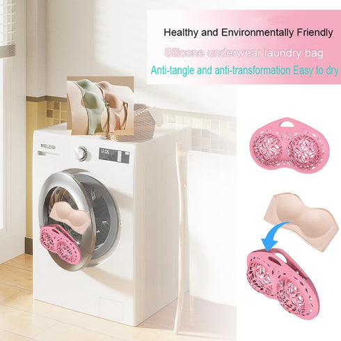 Bra Washing Bag Silicone Mesh, Reusable Pink Silicone Bra Wash Bag Fits A-C Cup Bras, Anti-Deformation Lingerie Bag