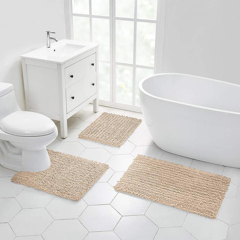 Walensee Non Slip Bathroom Rug (32x20 Inch Beige), Water Absorbent Super Soft Shaggy Chenille Mat