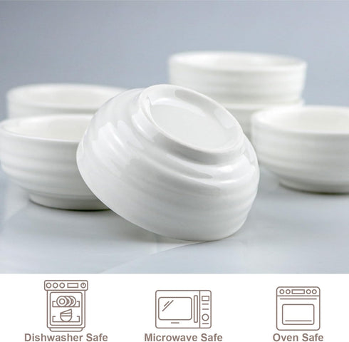 Set of 6 White Porcelain Pinch Bowls, 2.3oz Small Bowls for Meal Prep, Sauces, Dippings, Snacks