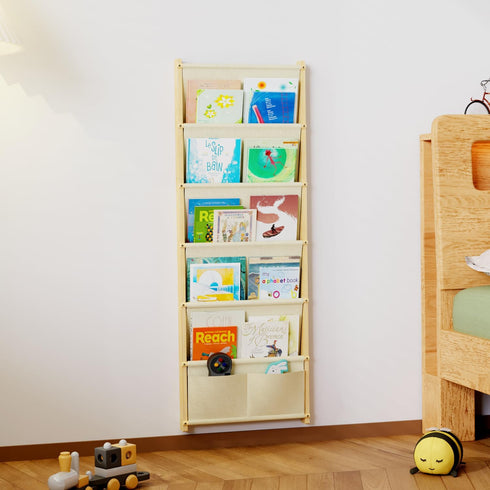 BPMFDTNL 6-Tier Wood Wall Mounted Kids Bookshelf Floating Book Shelf For Kids Rooms,Nursery & Classroom, Hanging
