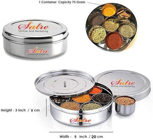 Satre Online and Marketing 7 2 Masala Box with Spice Containers and Spoons, Lid Included