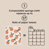 5 Pack Counter 8" 7" RECYCO Swedish Dishcloths for Kitchen | Peachy Leaves Washable Dish Rags | Cellulose Reusable
