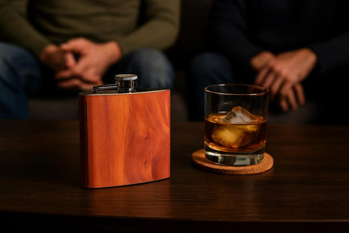 WUDN 6 oz. Wooden Hip Flask Stainless Steel Body Real Aromatic Cedar