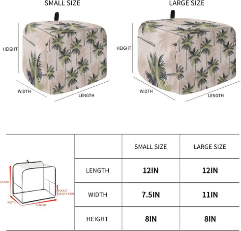 Toaster Dust Cover with Pockets, Tropical Plant Palm Tree Summer Beach Soft Washable 2 Slice Cover, Dust-proof
