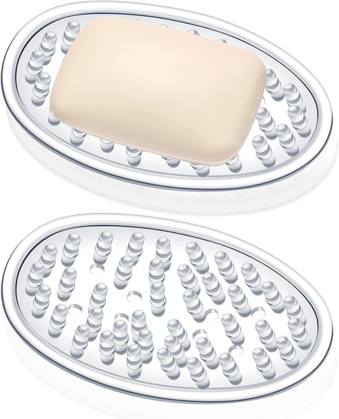 2 Pcs Plastic Soap Holder Soap Dish Bar Saver Tray with Holes