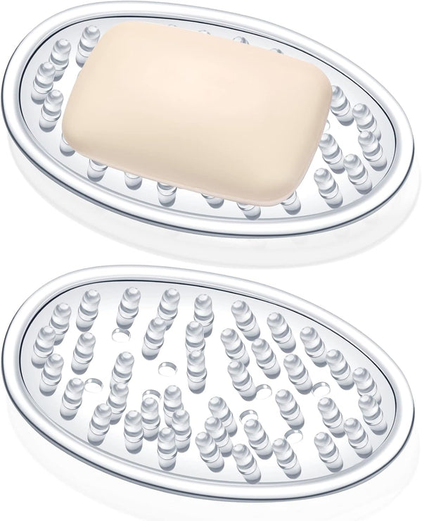 2 Pcs Plastic Soap Holder Soap Dish Bar Saver Tray with Holes
