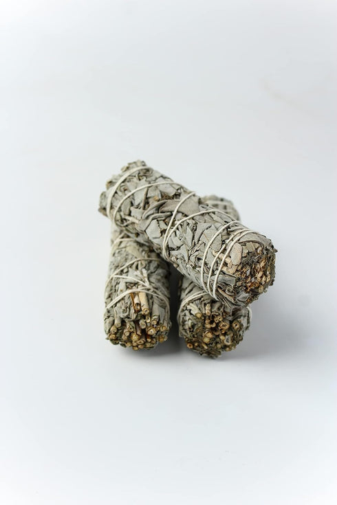 ESPOIR & AMOUR White Sage 4" - 3 Spiritual Sage Sticks for Smudging, Healing, and Ritual - Hand-Tied Sage Smudge Sticks