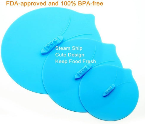 eoocvt 3pcs Steam Ship Silicone Steamer Lid Food Covers, Cute Design, Pack of 3