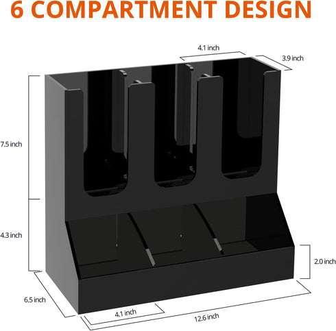 Richboom Cup and Lid Organizer, 6 Compartments with 2 Removable Dividers for Coffee Station - Black Countertop Caddy
