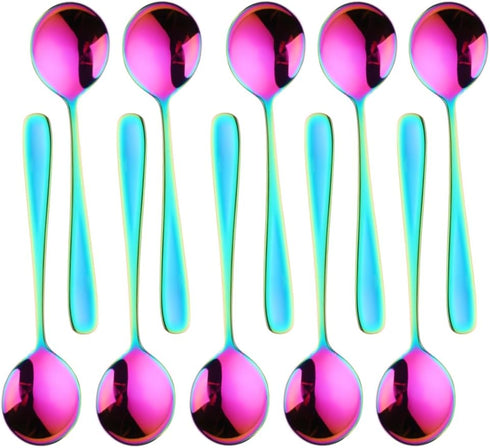Color ME Rainbow Soup Spoons, Set of 10 Round 18/10 Stainless Steel Spoons