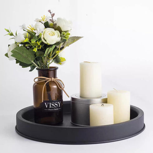 Lobolighting Black Round Decorative Serving Tray, Black Decorative Tray for Coffee Table