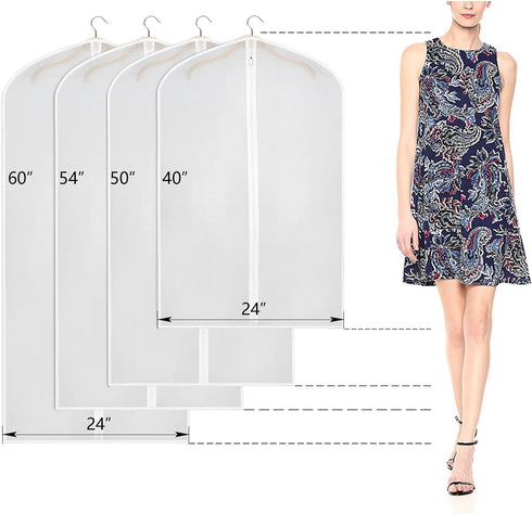 Univivi Clear Garment Bags for Hanging Clothes, 60 Inch Clear Dress Bags, 6 Pack Suit Cover for Long Gown