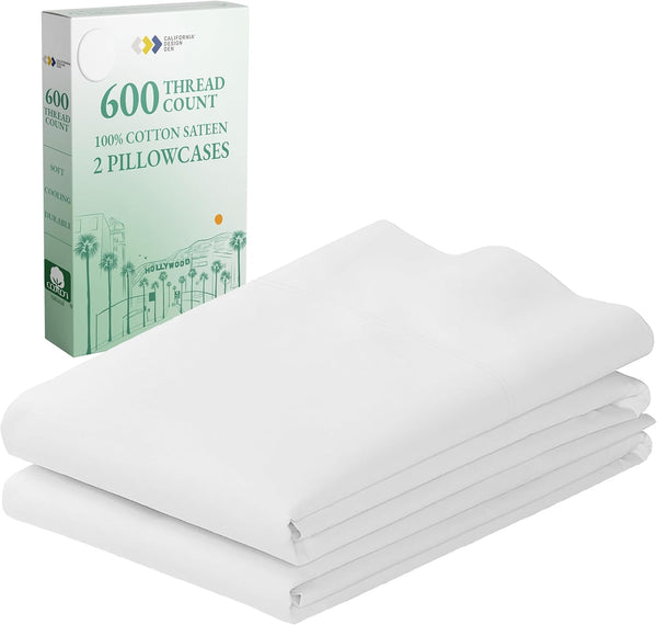 California Design Den Luxuriously Soft 600 Thread Count 100% Cotton King Size Pillowcase Set of 2