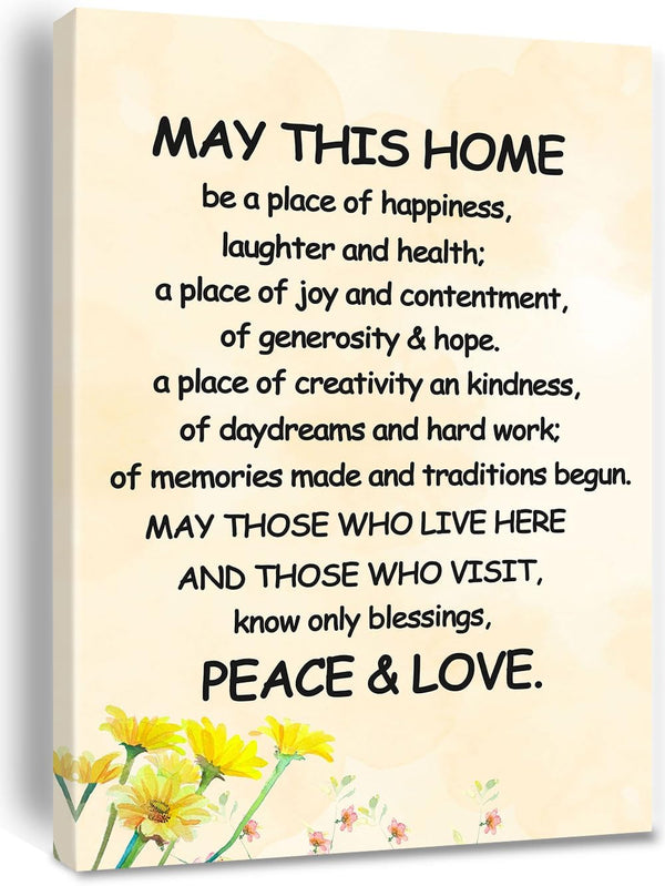 New Home Blessing Wall Art - Canvas Print Quote Painting, May This Home Be a Place of Happiness, 8 x 12 inch