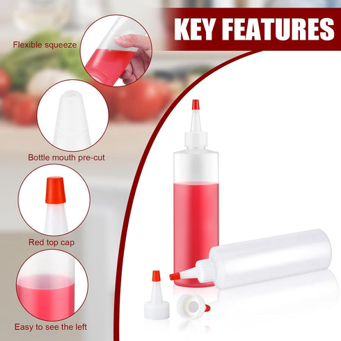 30 8.5 oz Nozzle 2 Pcs Plastic Squeeze Bottle Condiment Squeeze Bottle with Red Tip Cap Sauce Sprayer with Small