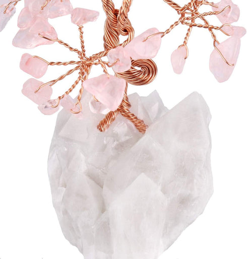 mookaitedecor Rose Quartz Crystal Tree, Tumbled Stones, Money Tree for Wealth and Luck, 4"-5"