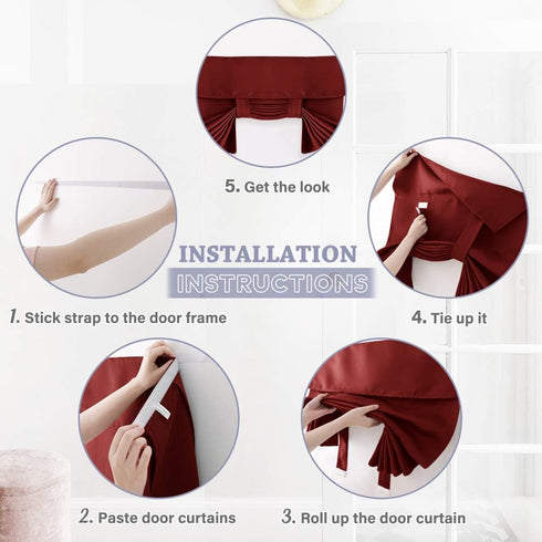 RYB HOME Blackout Door Curtain Extra Wide- Privacy Thermal Insulated Tricia Door Window Curtains for Patio French Door Front Door Sidelight Curtain Tie up Shade, W34 x L80 inch, 1 Panel, Red by RYB HOME