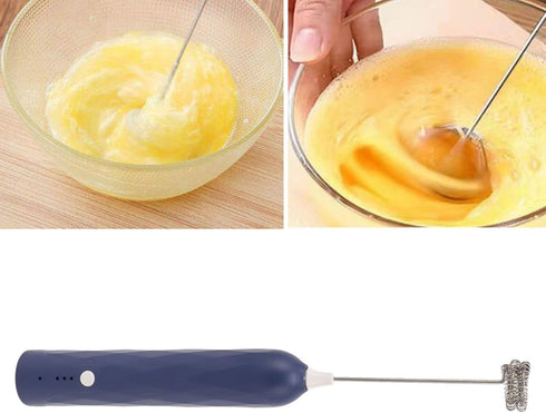 Handheld Milk Frother, Coffee Foam Maker USB Rechargeable Hand Drink Mixer with 3 Speeds and 2 Heads