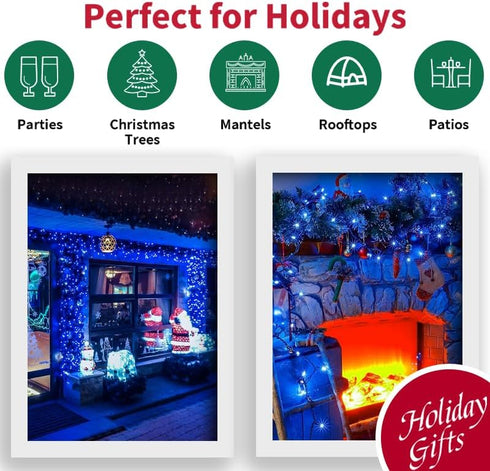 50 16 9 6 LAMPHOME LED Blue Christmas Lights Outdoor, FT Mini String Light with Modes & Hour Timer, Waterproof Battery