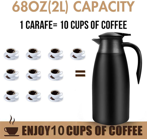 68oz Coffee Carafe Airpot, Insulated Stainless Steel Vacuum Thermal Pot for Coffee, Hot Water, and Tea