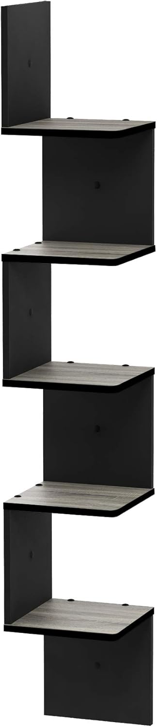 5-Tier Furinno ROSSI Corner Floating Shelves for Wall, Corner Square Wall Shelf, S-shape Radial Floating Book Shelf