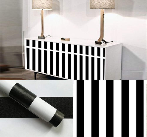 Peel and Stick Vinyl Black and White Striped Wallpaper - Self Adhesive Stripe Shelf Liner for Dresser Drawer Cabinets