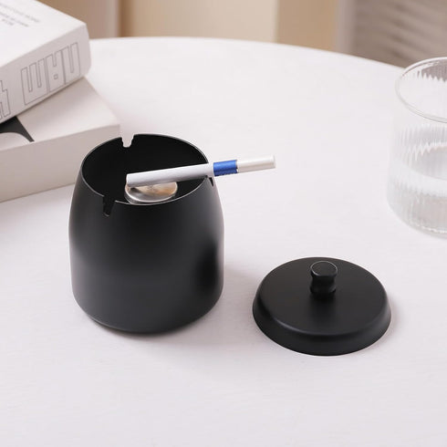 Stainless Steel Ashtray with Lid for Cigarettes, Smokeless Odorless Windproof for Home Office Outdoor Patio