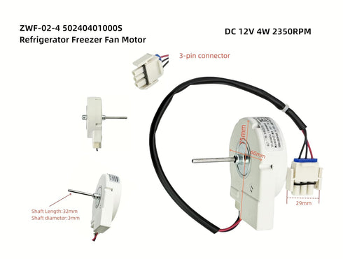 ZWF-02-4 50240401000S Refrigerator Fan Motor for Midea Ronshen Hisense Meiling Refrigerator Freezer, DC12V 4 Watts Fan Motor