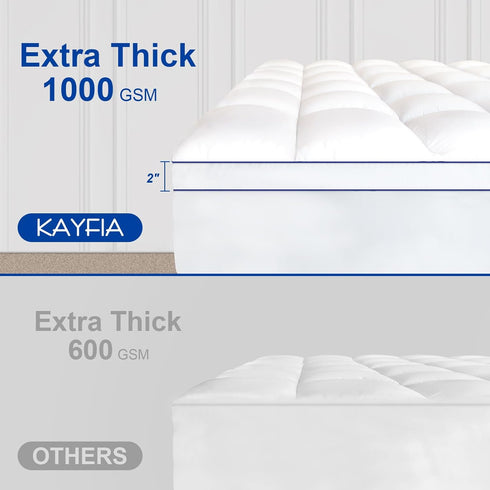 KAYFIA Queen Mattress Topper, Extra Thick Plush Pillow Top Mattress Pad Cover with 8-23 Inch Deep Pocket, White