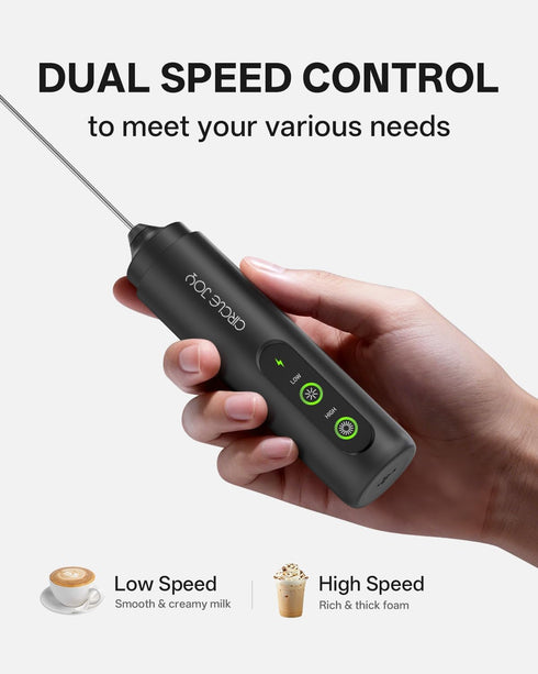 2-Speed CIRCLE JOY Rechargeable Milk Frother Hanheld, Dual Coil Whisk Head Electric Coffee Frother, Portable Hand