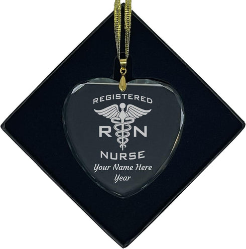 LaserGram Personalized Glass Christmas Ornament, Custom RN Registered Nurse Gift Idea (Heart Shape)