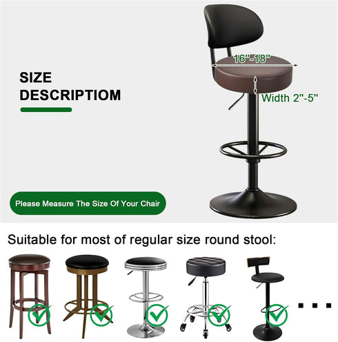 Set 2, 16-18 Inch FUANGUI Bar Stool Covers Round of Waterproof PU Bar Stool Seat Covers with Elastic Bands,Bar Stool