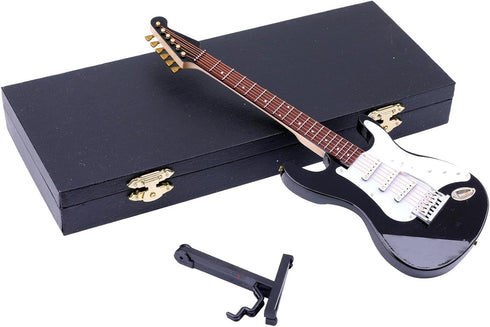 Dselvgvu 9.45"x3.03"x0.63") Wooden Miniature Electric Guitar with Stand and Case Mini Musical Instrument Electric