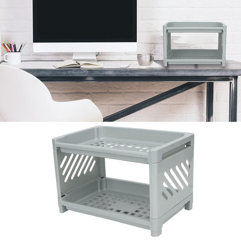 Bathroom Organizer Countertop, 2 Tier PP Hollow Storage Rack Shelf for Kitchen, Spice Rack, Cosmetic Organizer