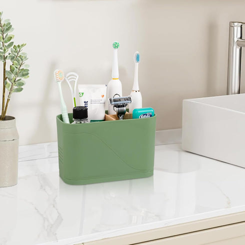 Countertop 4 Toothbrush Holders for Bathrooms, Electric Tooth Brush Holder with Bamboo Dividers Kids Toothbrush