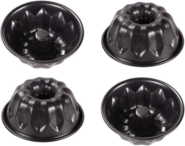 Webake 4 Inch Mini Fluted Tube Pans Nonstick Bakeware Set of 4 for Bundtlette & Brownie