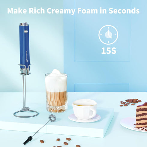 Maestri House Rechargeable Milk Frother with Stand, Handheld Electric Foam Maker Waterproof Detachable Stainless Steel Whisk Drink Mixer Foamer for Lattes, Cappuccino by Maestri House