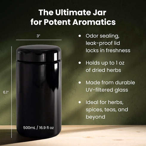 500ml (17 oz) Infinity Jars fl Airtight UV Glass Jars Odor Blocking, Antistatic, Light Blocking Containers for Herbs
