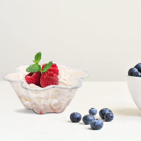 SOUJOY 100 Pack Ice Cream Cup, 8.5Oz Clear Flower Shape Disposable Dessert Serving Bowl
