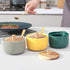 everous Salt Box base grey color Salt Cellar Elegant Design salt Boxes Big Capacity Wood lid grey Ceramic Base