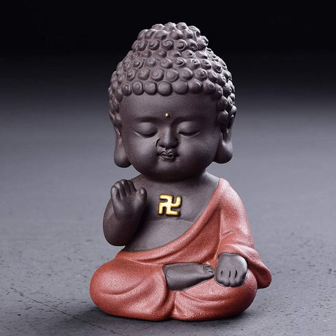 Leopard White Ceramic Cute Monk Figurine (01)