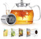 Glass Teapot, 40oz with Removable Infuser, Clear Borosilicate Glass for Blooming and Loose Tea