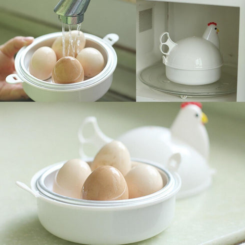 Chicken Shape Microwave Egg Cooker - 4 Eggs Capacity Boiler Steamer Poacher for Omelet & Hard-Boiled Egg