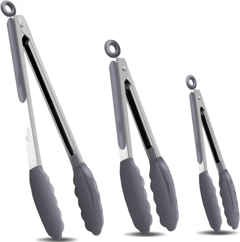 HOTEC Premium Stainless Steel Locking Kitchen Tongs - Set of 3-7", 9" and 12"