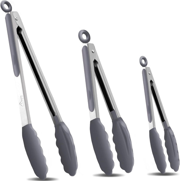 HOTEC Premium Stainless Steel Locking Kitchen Tongs - Set of 3-7", 9" and 12"